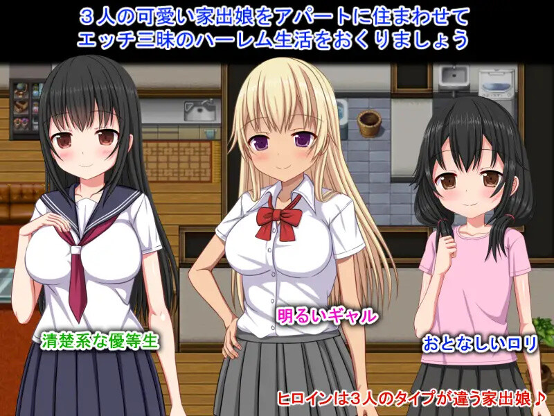 【探索RPG/制服JK】梨佳庄~与离家出走女孩的后宫性生活~(いえで荘~家出娘とハーレム性活~)V1.2 DL官方中文【700MB】